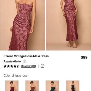 NWT Azazie Vintage Rose Strapless Maxi Dress